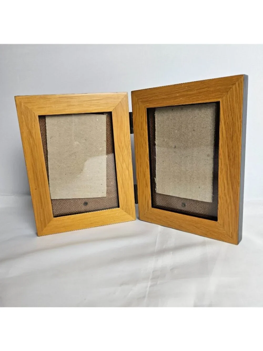Picture Frame Wood Hinged Double Holds Two 3x5 Photos Folding Display